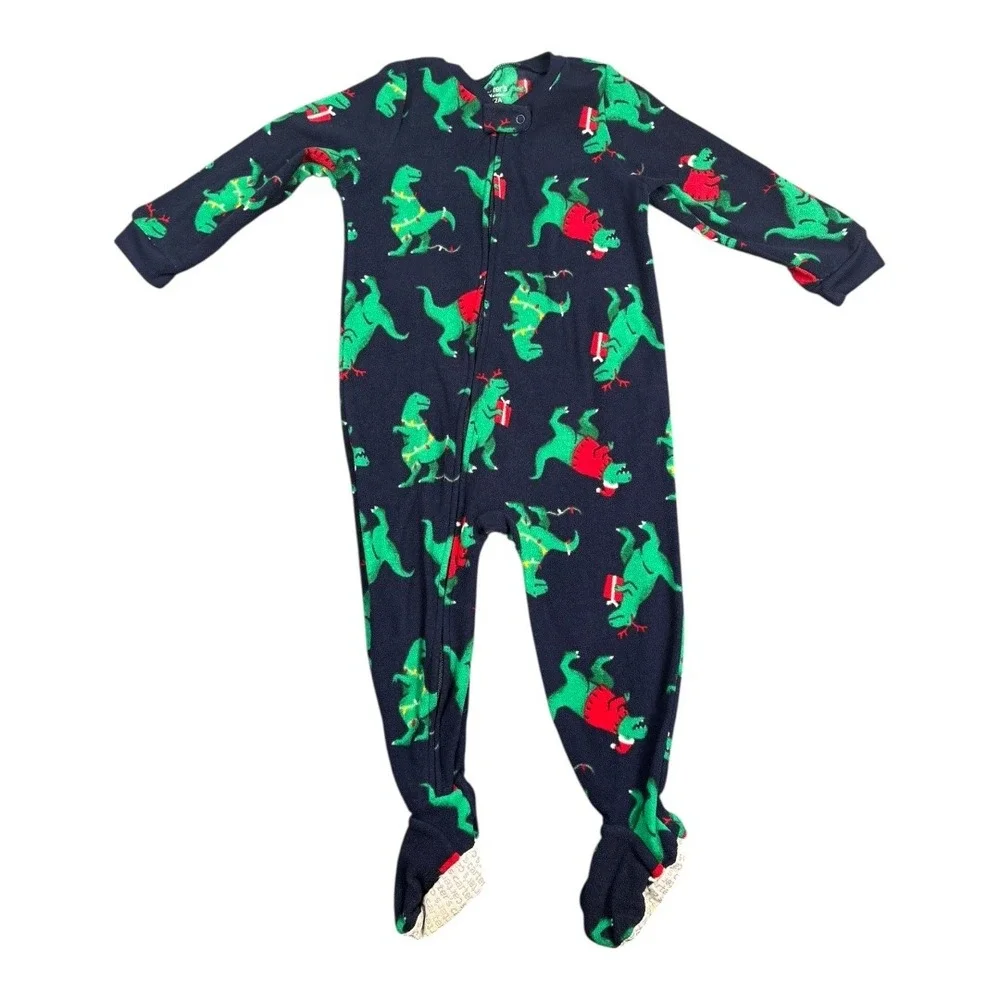 Carters Child Of Mine‎ 2T Christmas Dinosaur Footed Pajamas Zip Front 652